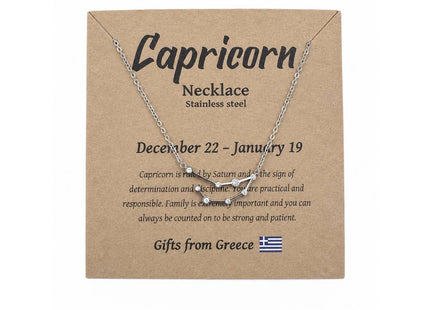 Ασημί κολιέ Capricorn από ανοξείδωτο ατσάλι πάνω σε κάρτα συσκευασίας