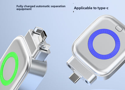 Δύο όψεις του ασημί διαχωριστή X01 με USB-C και φωτιζόμενα πράσινα και μπλε δαχτυλίδια.