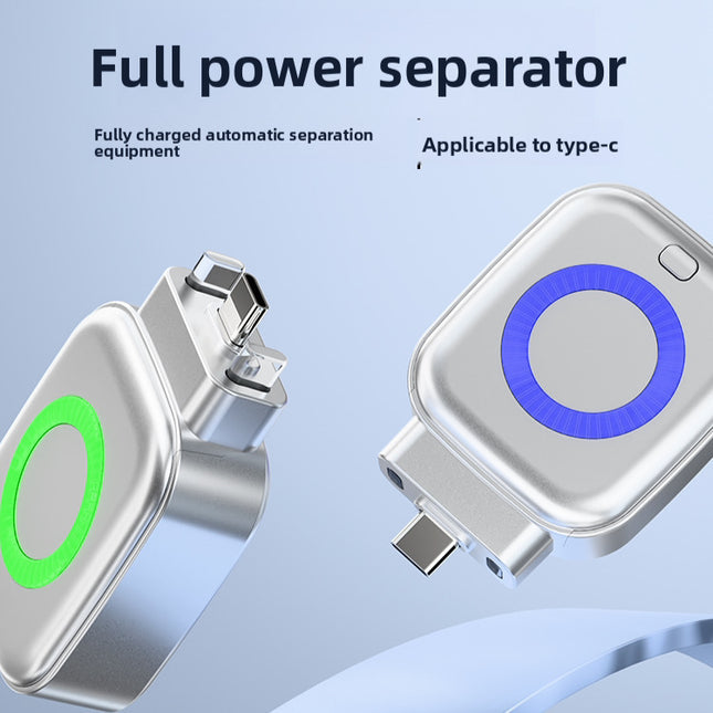Δύο όψεις του ασημί διαχωριστή X01 με USB-C και φωτιζόμενα πράσινα και μπλε δαχτυλίδια.