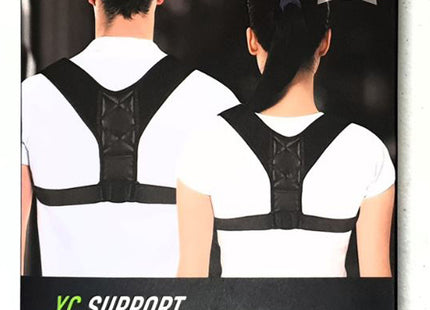 Συσκευασία YC Support YC-8016 με μαύρο στήριγμα άνω πλάτης φορεμένο από άνδρα και γυναίκα.